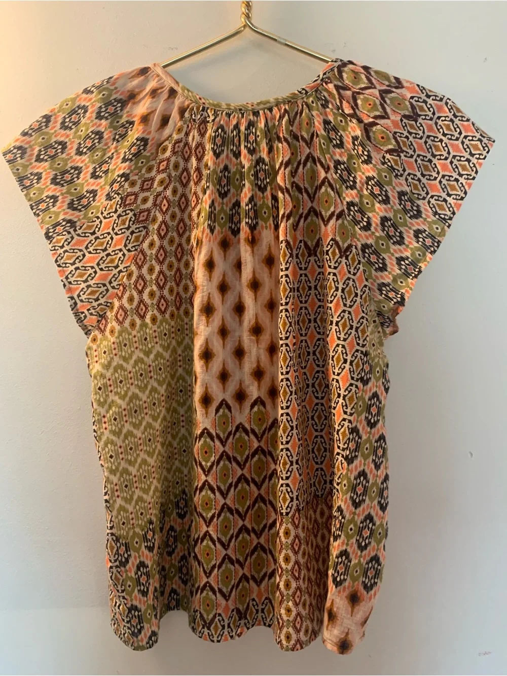 Liverpool Los Angeles geo patchwork tie-front woven top Size XS - Picture 5 of 7